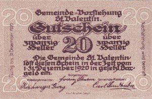 Austria St. Valentin 20 Heller 31.12.1920 aUNC