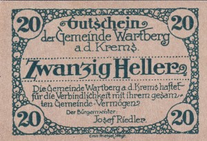Austria Wartberg a.d. Krems 20 Heller 31.12.1921 aUNC