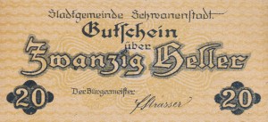Austria Schwanenstadt 20 Heller 31.12.1921 aUNC
