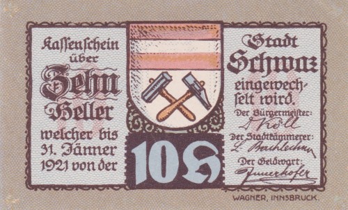 Schwaz i. Tirol 10 Heller 31.1.1921 A.jpg
