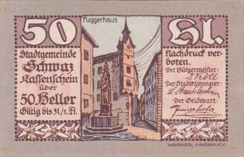Schwaz i. Tirol 50 Heller 31.1.1921 A.jpg