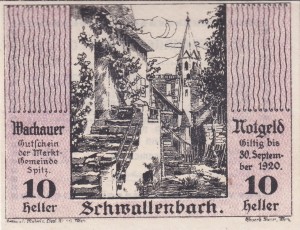 Austria Wachauer Schwallenbach 10 Heller 30.9.1920 aUNC