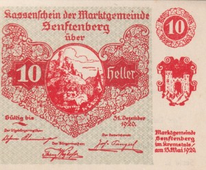 Austria Senftenberg 10 Heller 31.12.1920 aUNC