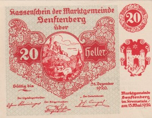 Austria Senftenberg 20 Heller 31.12.1920 aUNC