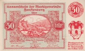 Austria Senftenberg 50 Heller 31.12.1920 AU/UNC