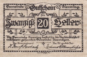 Austria Sierning 20 Heller 20.3.1920- 7.1921 AU/UNC