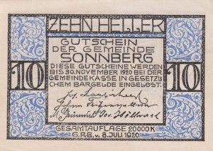Austria Sonnberg 10 Heller 8.7.1920-30.11.1920 AU/UNC