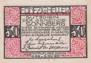 Austria Sonnberg 50 Heller 8.7.1920-30.11.1920 XF