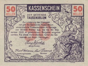 Austria Tausendblum 50 Heller 30.9.1920 aUNC