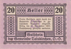Austria Taiskirchen 20 Heller 15.5.1920-30.9.1920 aUNC