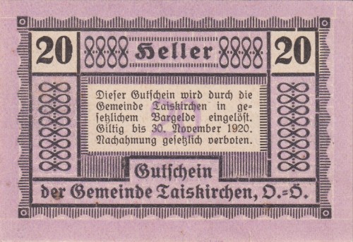 Taiskirchen 20 Heller 15.5.1920-30.9.1920 A.jpg