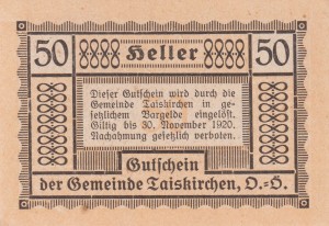 Austria Taiskirchen 50 Heller 15.5.1920-30.9.1920 aUNC