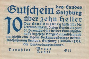 Austria Salzburg 10 Heller 1.10.1919-31.12.1919 aUNC