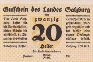 Austria Salzburg 20 Heller 1.10.1919-31.12.1919 aUNC