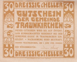Austria Traunkirchen 30 Heller 1.6.1920 XF