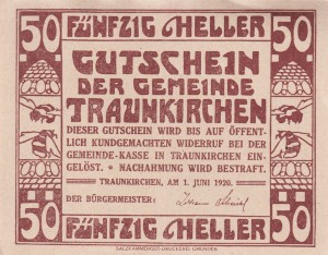 Austria Traunkirchen 50 Heller 1.6.1920 XF