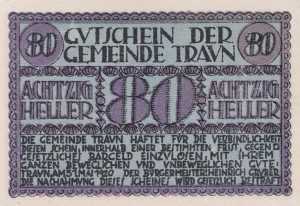 Austria Travn 80 Heller 31.5.1920 aUNC