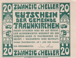 Austria Traunkirchen 20 Heller 1.6.1920 XF