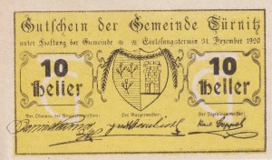 Austria Turnitz 10 Heller 31.12.1920 AU/UNC