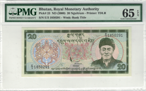 Bhutan 20 Ngultrum P-23 2000 Stan PMG 65