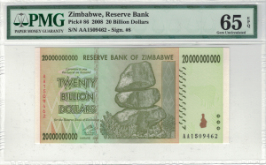 Zimbabwe 20 Billion Dollars P-86 2008 Stan PMG 65