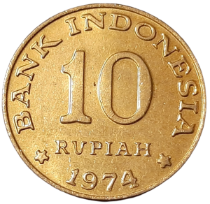 Indonezja 10 Rupii KM 38 1974 UNC