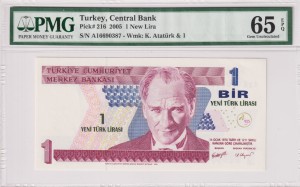Turcja 1 New Lira P-216 2005 PMG65