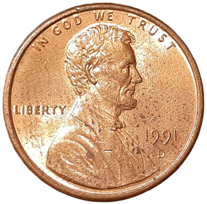 Stany Zjednoczone 1 Cent KM 201b 1991D -UNC