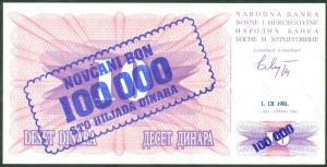 Bośnia i Hercegowina 100 000 Dinara P-34a 1.IX.1993 UNC