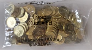 Polska 1 Grosz 2021 100 sztuk UNC