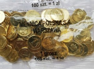 Polska 1 Grosz 2022 100 sztuk UNC