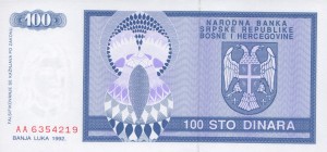 Bośnia i Hercegowina 100 Dinara P-135 1992 UNC