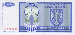 Bośnia i Hercegowina 10 000 000 Dinara P-144 1993 UNC