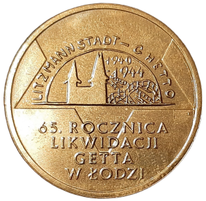 Polska 2 Złote KM 692 65 rocznica likwidacji Getta w Łodzi 2009 UNC