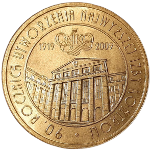Polska 2 Złote KM 673 90 rocznica utworzenia Najwyższej Izby Kontroli 2009 UNC