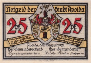 Apolda 25 Pf G-36.2 1.8.1921 AU/UNC C