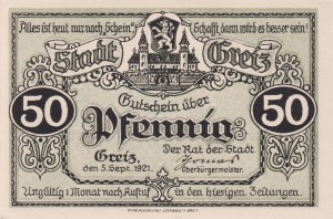 Greiz 50 Pf G-471.1 5.9.1921 AU/UNC 