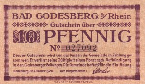Godesberg a. Rhein 10 Pf G-G22.1a 25.10.1920 AU/UNC