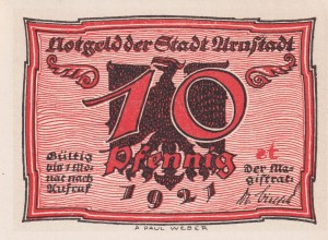 Arnstadt 10 Pf G-43.1 1921 AU/UNC Bst: st