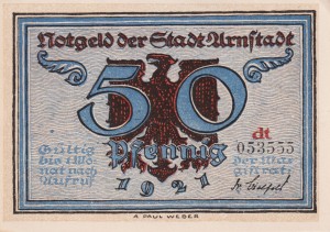 Arnstadt 50 Pf G-43.3a 1921 VF dt