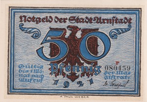 Arnstadt 50 Pf G-43.3a 1921 XF r