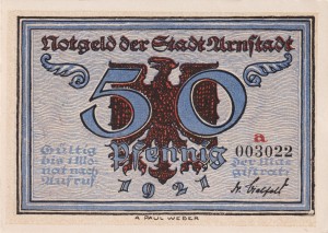 Arnstadt 50 Pf G-43.3a 1921 VF a