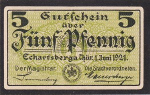 Eckartsberga Thur 5 Pf G-305.3 1.5.1921 aUNC 