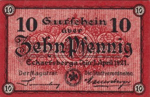 Eckartsberga Thur 10 Pf G-305.1 1.4.1921 AU/UNC