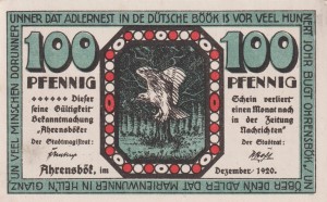 Ahrensbok 100 Pf G-6.1 12.1920 AU/UNC