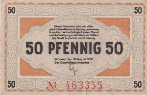 Worms 50 Pf G-W62.1 30.8.1919 XF