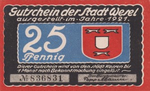 Wesel 25 Pf G-W31.5 1921 aUNC