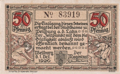 Weilburg 50 Pf G-W19.6 1.10.1920 VF A.jpg