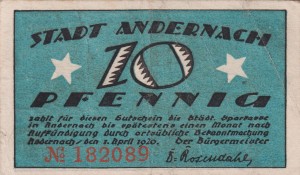 Andernach 10 Pf  G- 32.1a 1.4.1920 VF