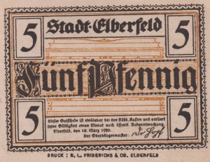 Elberfeld 5 Pf G-E13 10.3.1920 AU/UNC